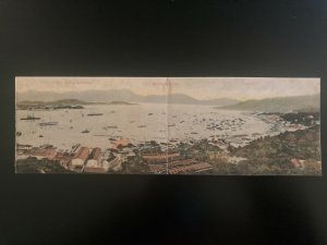 c1910 Panoramic Bifold Hong Kong China Port Antique Battleship Postcard 