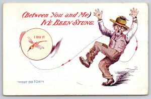 Comic~Man~Mosquito~Between You & Me~Been Stung~P Gordon~c1910 Vintage Postcard