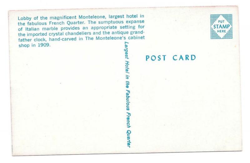 New Orleans Monteleone Hotel French Quarter Lobby Postcard