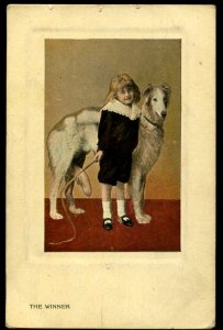 The Winner. Child with Borzoi dog. Bamforth real photo. Series No. 3044