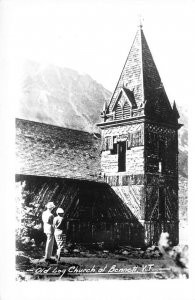 RPPC BENNETT, YT Old Log Church Yukon Territory Photo Vintage Postcard ca 1940s