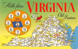 Hello from Virginia, USA Map Writing on Back 