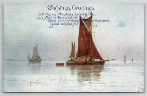 Nautical Christmas Greetings Sailing Harbor A/S Poem C.W. Faulkner Postcard F19