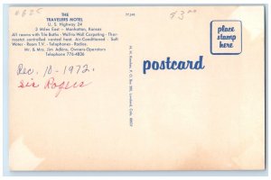 1972 The Travelers Motel US Highway Roadside Manhattan Kansas KS Posted Postcard
