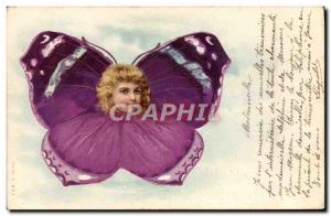 Old Postcard Butterfly Child