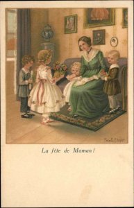 Pauli Ebner Children Celebrate Mother - Mother's Day? c1910 Postcard