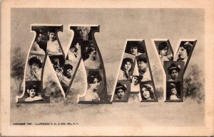 Month Card May With Ladies' Faces 1908