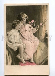 245476 Charming KIDS w/ ROSES Flowers WINDOW Vintage PC