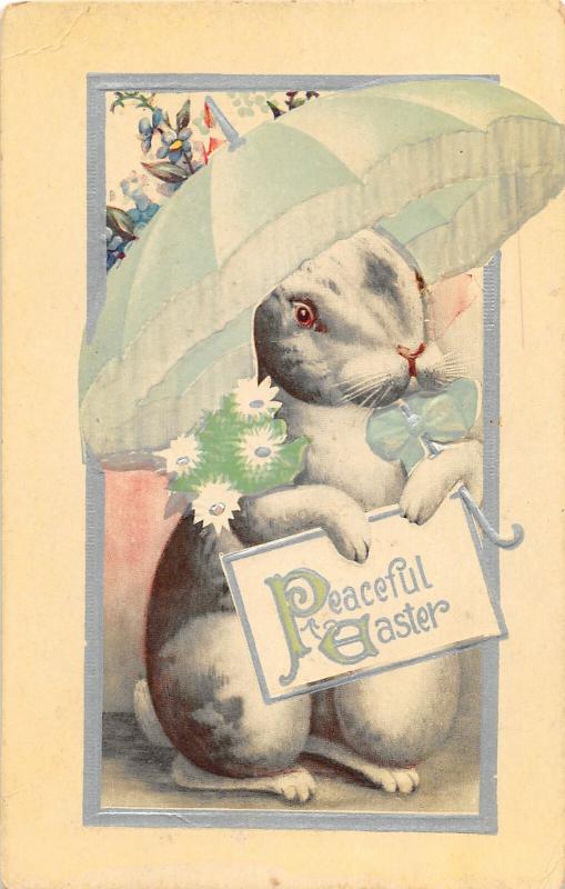 F30/ Easter Postcard Holiday Greetings c1910 Rabbit Holding Umbrella 23 