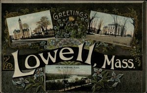 LOWELL MA Multi-View Greetings Landmarks c1910 Postcard