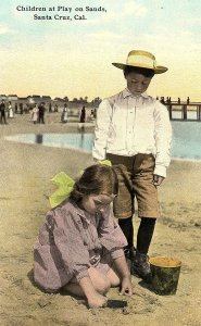 C.1910 Children at Play on Sands, Santa Cruz, Cal. Vintage Postcard P9
