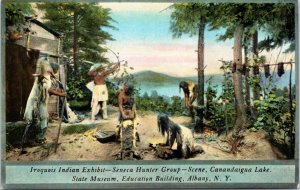 Postcard NY Albany - Iroquois Indian Exhibit Seneca Hunter Group