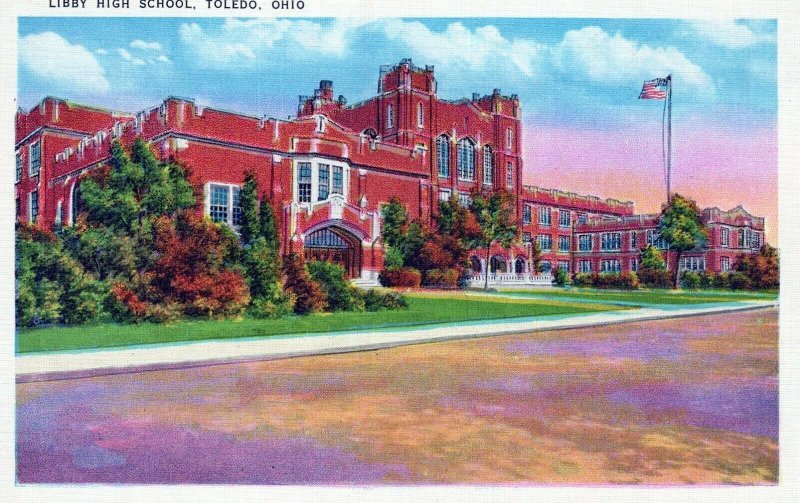 OH, Libby High School, Toledo, Ohio Linen Postcard