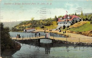 St John New Brunswick Canada 1910 Postcard Pavilion & Bridge Rockwood Park