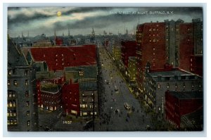 1914 Bird's Eye View Main Street Trolley Buildings At Night Buffalo NY Postcard 
