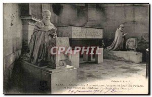 Statues Old Postcard Sens archbishops of Jacques and Jean Perron and low reli...