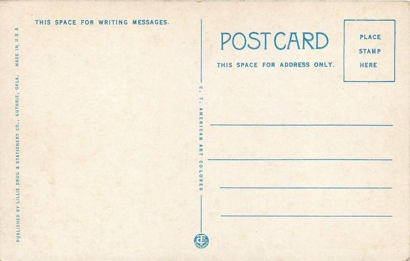 Guthrie Oklahoma~Guthrie High School~1920's Postcard~Old Car~American Flags