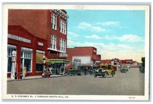 c1930's US Highway No. 1 Through South Hill VA, Colonial Theatre Cars Postcard