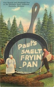 1940s Escanaba Michigan Pauls Smelt Frying Pan Restaurant Advertising Postcard