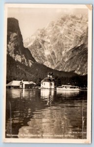 RPPC Königssee St. Bartholomä mit Watzmann Ostwand GERMANY H. Huber Postcard