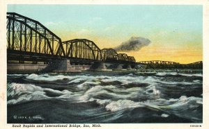 Vintage Postcard 1920's Sault Rapids International Bridge Soo Michigan Young's