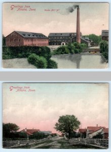 2 Postcards AMANA, Iowa IA ~ Handcolored WOOLEN MILLA & Street Scene 1909