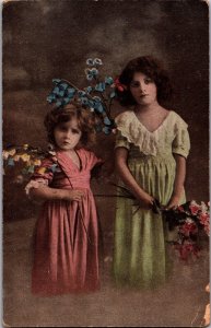 Two Girls In Dresses Vintage Postcard C007
