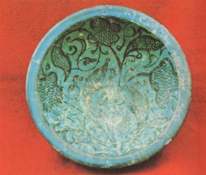 Glazed Blue Pottery Bowl 1400AD Soleiman Indian Postcard