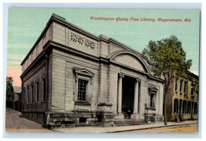 c1910 Entrance to Washington Free Library Hagerstown MD Unposted Postcard 