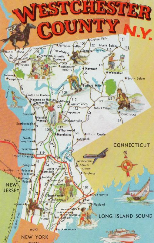 Westchester County Map Postcard