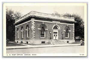 Post Office Building Adrian Michigan MI Clear View WB Postcard F21