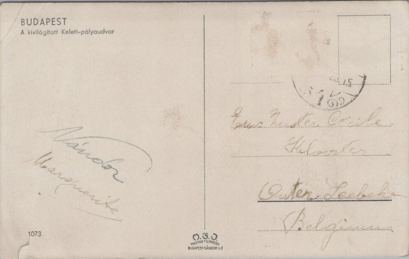 Hungary Budapest A Kivilágított Keleti Palyaudvar Vintage RPPC C141