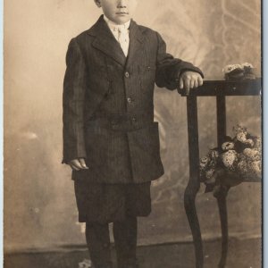 c1910s Young Man Portrait RPPC Boy Real Photo PC George to Cousin Margret A212
