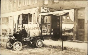 Rochester Minnesota MN Bach Bros Music Store Advertising Car in Front RPPC