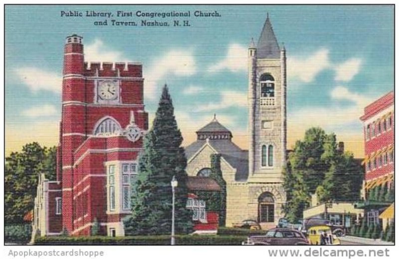 New Hampshire Nashua Public Library First Congregational Church And Tavern