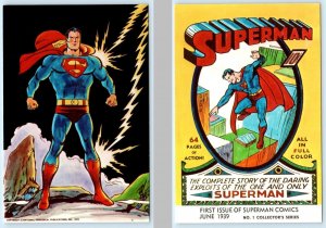 2 Postcards SUPERMAN Super Hero ~ First Issue COMIC ART Repros  4x6 ~ c1970s