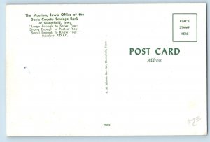 Bloomfield Iowa IA Postcard The Moulton Davis County Savings Bank c1960's Trees