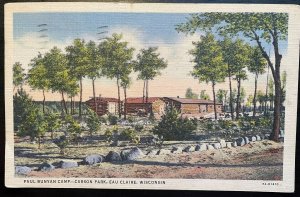 Vintage Postcard 1937 Paul Bunyon Camp, Carson Park, Eau Claire, WI