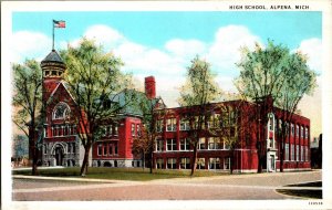 View of the High School, Alpena MI Vintage Postcard L75