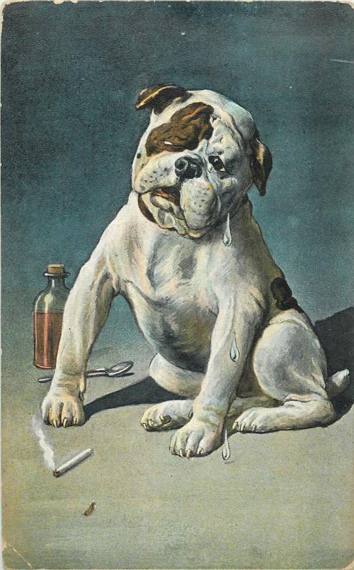 Bulldog cigarette crying dog caricature eraly 1906 postcard fantasy