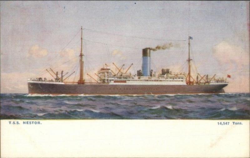 Blue Funnel Line Steamship TSS Nestor  Alfred Holt & Co c1910 Postcard