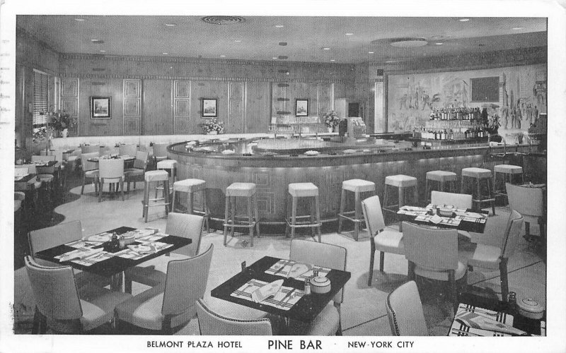 Postcard New York City Belmont Plaza Hotel Pine Bar interior 1952 23-787