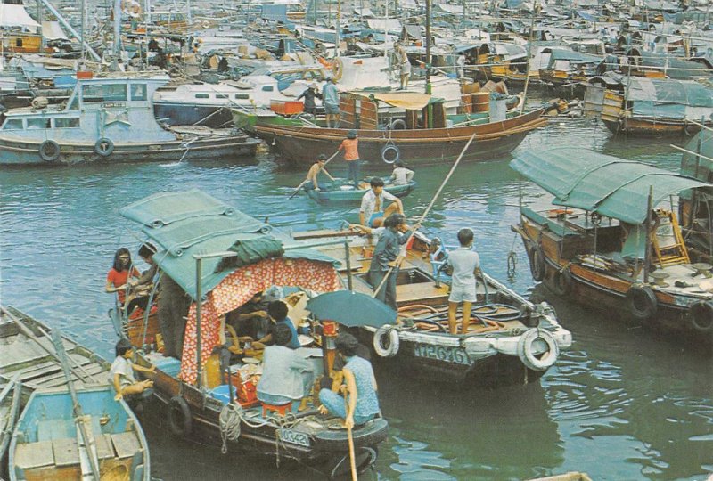 The Floating Population of Hong Kong Boats China 1980 Stamp Vintage Postcard