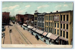 1908 West Side Public Square Exterior Building Street LaFayette Indiana Postcard