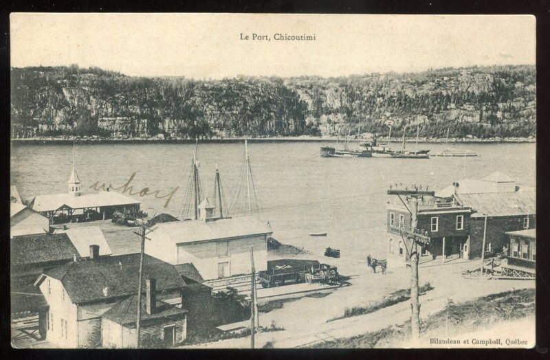 h1321 - CHICOUTIMI Quebec Postcard 1910s Harbor View