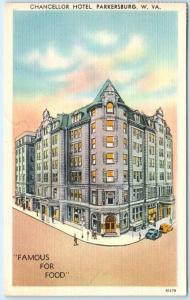 PARKERSBURG, West Virginia  WV   Roadside CHANCELLOR HOTEL 1950 Linen Postcard