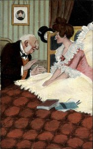 Sager Old Man Doctor ? at Bedside of Beautiful Woman Doctor ? C1910 Postcard