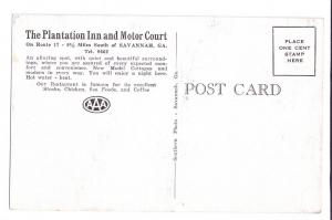 Plantation Inn Motor Court Savannah GA Postcard Motel