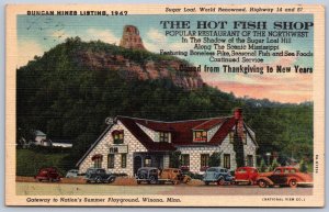 K31/ Winona Minnesota Postcard Linen The Hot Fish Shop Automobiles 341