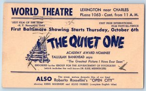 Baltimore Maryland Postal Card World Theatre The Quiet One Open City 1949